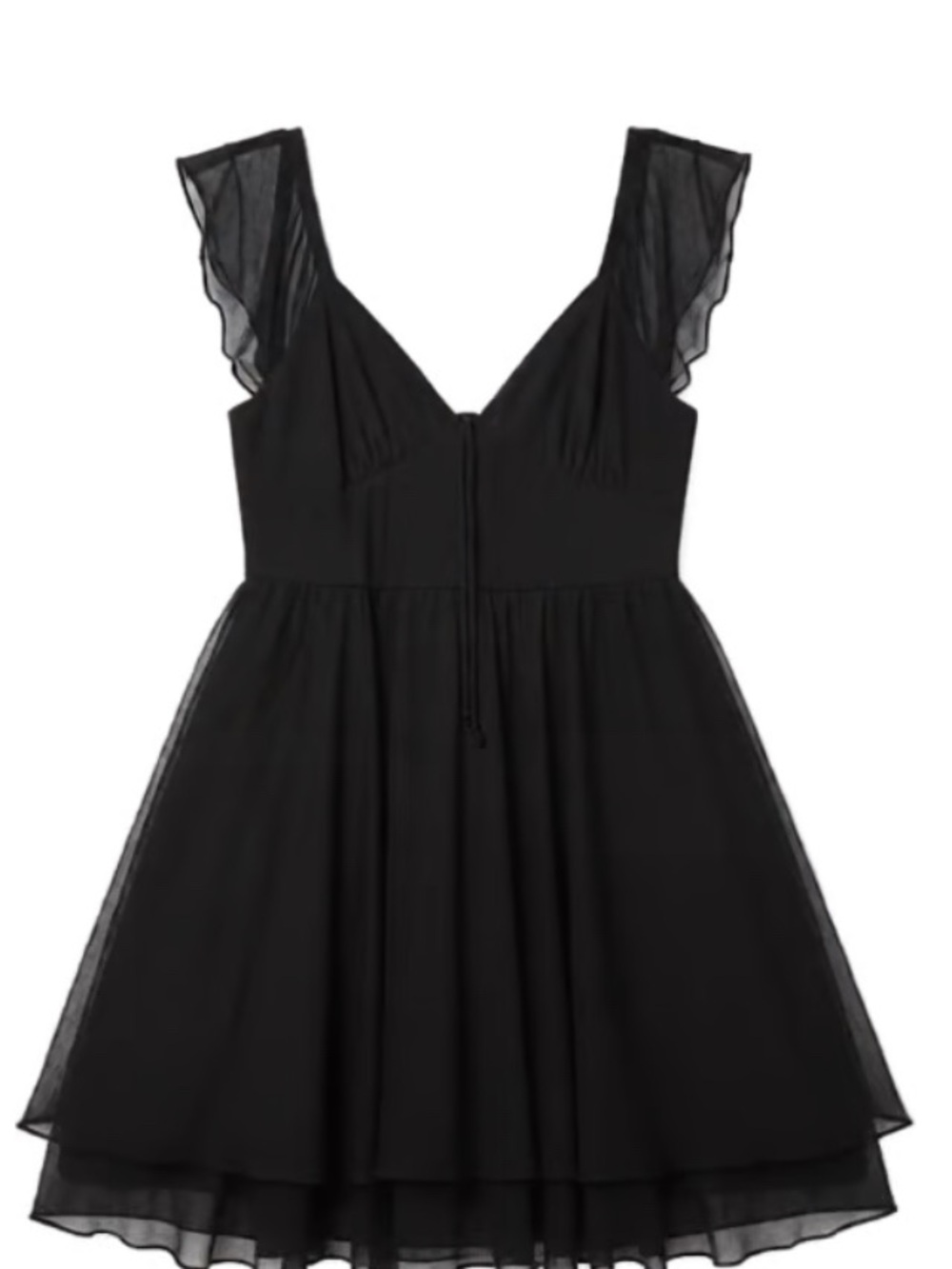 Harlow Black V-Neck Flutter Sleeve Mini Dress